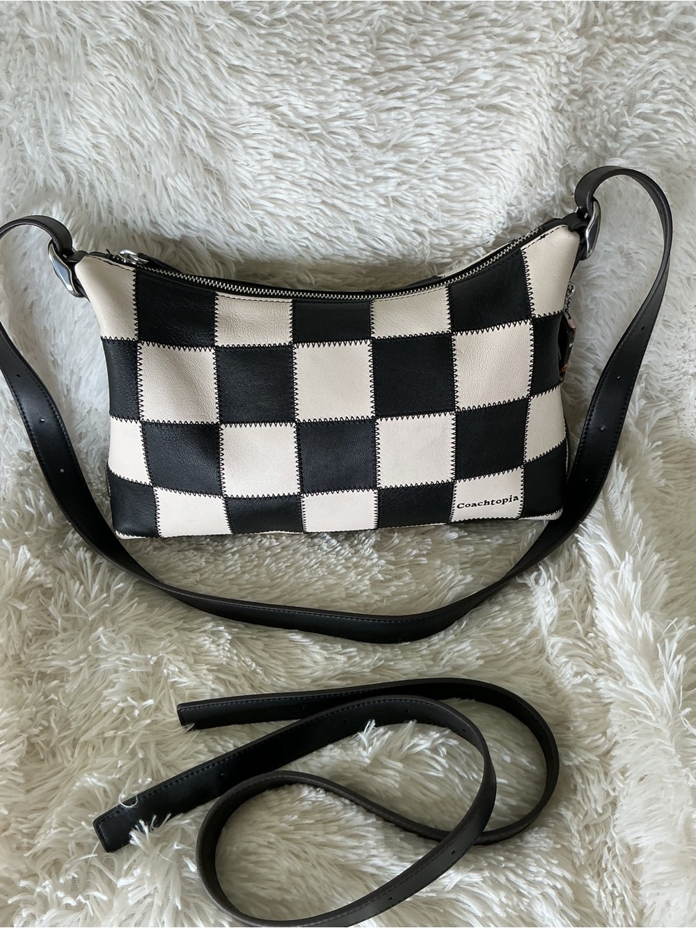 Coachtopia Checker Leather Shoulder Bag in Black and White - Picture 2 of 9
